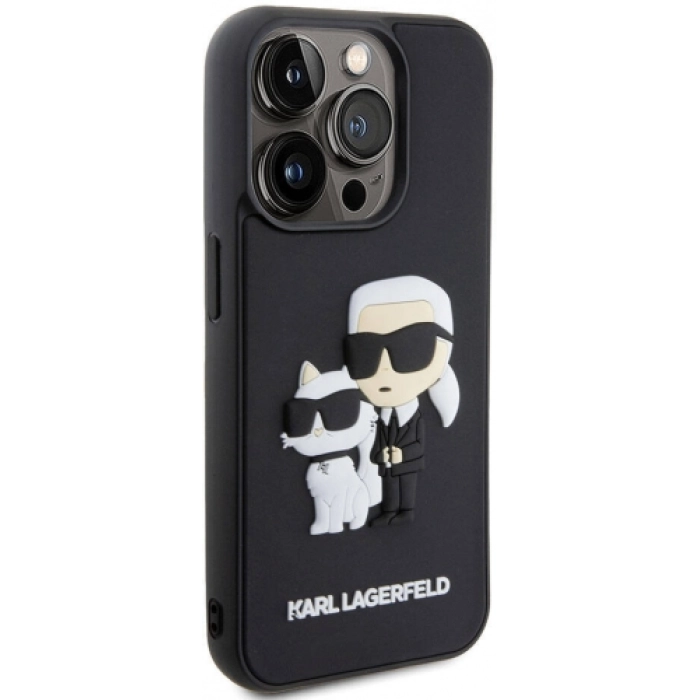Apple iPhone 15 Pro Max (6.7) Kılıf Karl Lagerfeld Silikon 3D K&C Logo Orjinal Lisanslı Kapak - Siyah