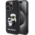 Apple iPhone 15 Pro Max (6.7) Kılıf Karl Lagerfeld Silikon 3D K&C Logo Orjinal Lisanslı Kapak - Siyah