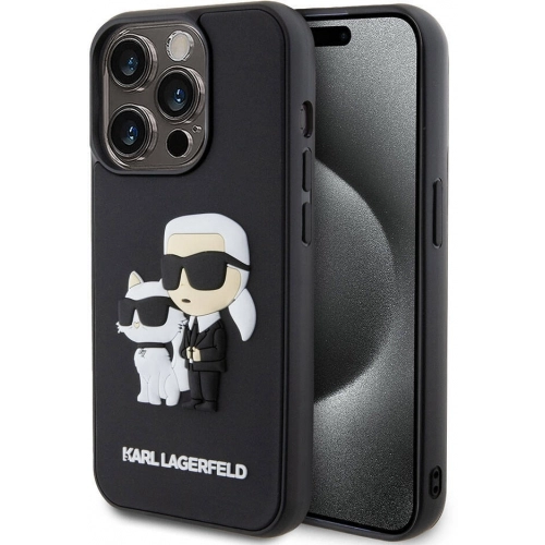 Apple iPhone 15 Pro Max (6.7) Kılıf Karl Lagerfeld Silikon 3D K&C Logo Orjinal Lisanslı Kapak - Siyah