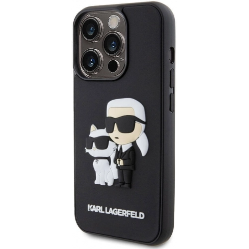 Apple iPhone 15 Pro Max (6.7) Kılıf Karl Lagerfeld Silikon 3D K&C Logo Orjinal Lisanslı Kapak - Siyah