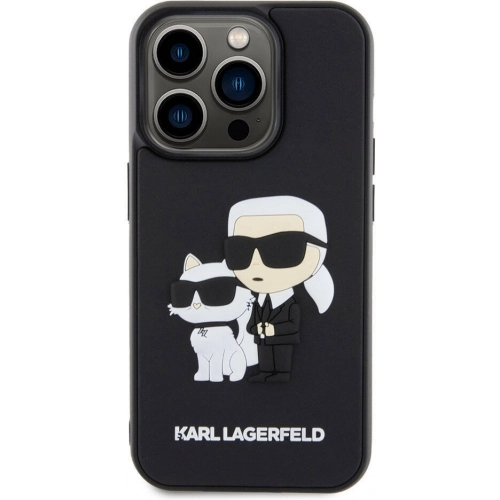 Apple iPhone 15 Pro Max (6.7) Kılıf Karl Lagerfeld Silikon 3D K&C Logo Orjinal Lisanslı Kapak - Siyah