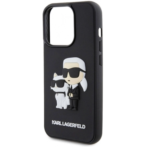 Apple iPhone 15 Pro Max (6.7) Kılıf Karl Lagerfeld Silikon 3D K&C Logo Orjinal Lisanslı Kapak - Siyah