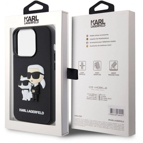 Apple iPhone 15 Pro Max (6.7) Kılıf Karl Lagerfeld Silikon 3D K&C Logo Orjinal Lisanslı Kapak - Siyah