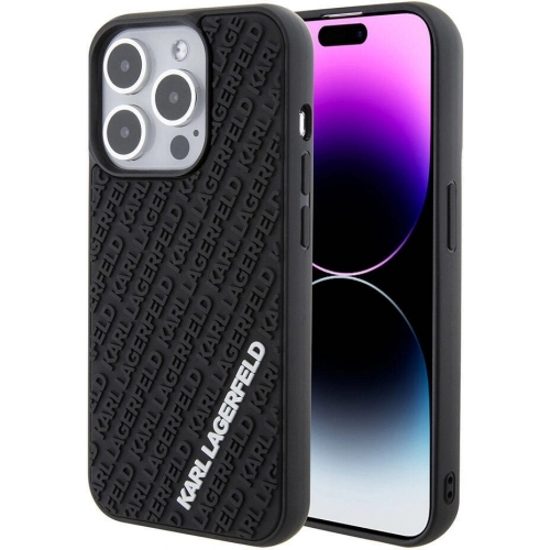 Apple iPhone 15 Pro Max (6.7) Kılıf Karl Lagerfeld Silikon 3D Multi Logo Orjinal Lisanslı Kapak - Siyah