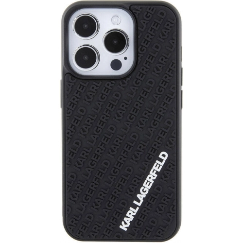 Apple iPhone 15 Pro Max (6.7) Kılıf Karl Lagerfeld Silikon 3D Multi Logo Orjinal Lisanslı Kapak - Siyah
