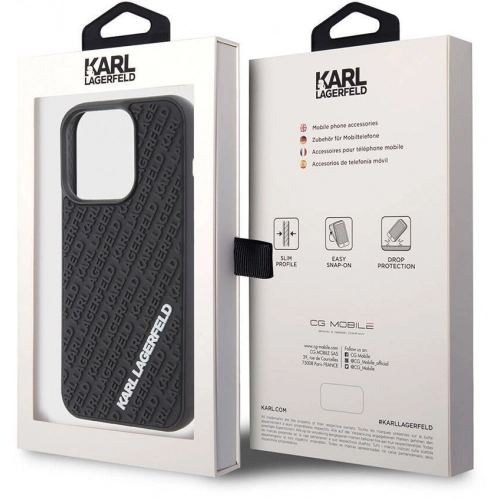 Apple iPhone 15 Pro Max (6.7) Kılıf Karl Lagerfeld Silikon 3D Multi Logo Orjinal Lisanslı Kapak - Siyah