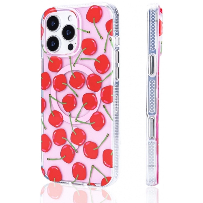 Apple iPhone 15 Pro Max (6.7) Kılıf Magsafe Kablosuz Şarj Özellikli Desenli Silikon TPU+PC Stilo Kapak - Kırmızı