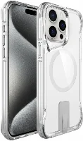 Apple iPhone 15 Pro Max (6.7) Kılıf MagSafe Özellikli Standlı TPU Kenarları Esnek T-Max Kapak - Şeffaf