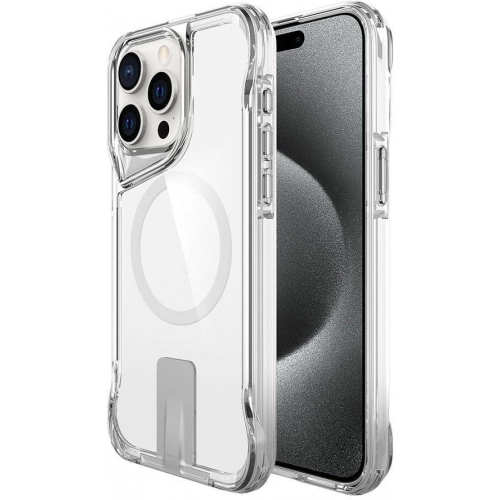 Apple iPhone 15 Pro Max (6.7) Kılıf MagSafe Özellikli Standlı TPU Kenarları Esnek T-Max Kapak - Şeffaf