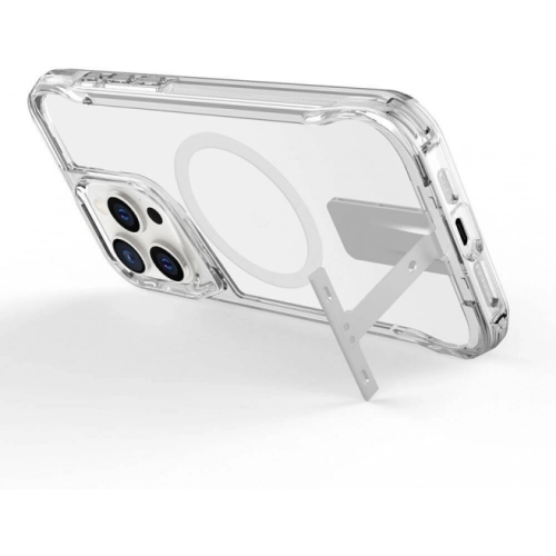 Apple iPhone 15 Pro Max (6.7) Kılıf MagSafe Özellikli Standlı TPU Kenarları Esnek T-Max Kapak - Şeffaf