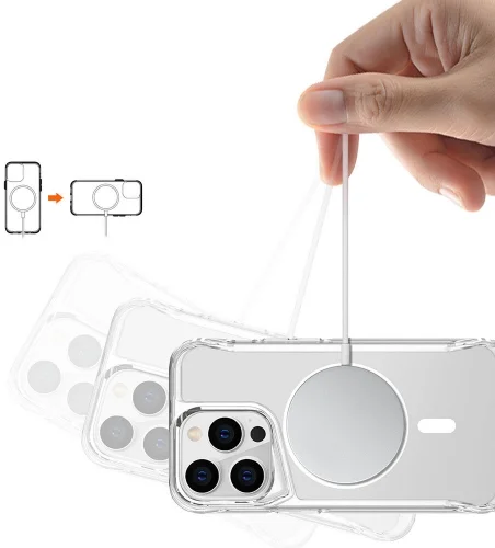 Apple iPhone 15 Pro Max (6.7) Kılıf MagSafe Özellikli TPU Kenarları Esnek T-Max Kapak - Şeffaf