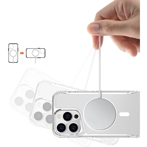 Apple iPhone 15 Pro Max (6.7) Kılıf MagSafe Özellikli TPU Kenarları Esnek T-Max Kapak - Şeffaf