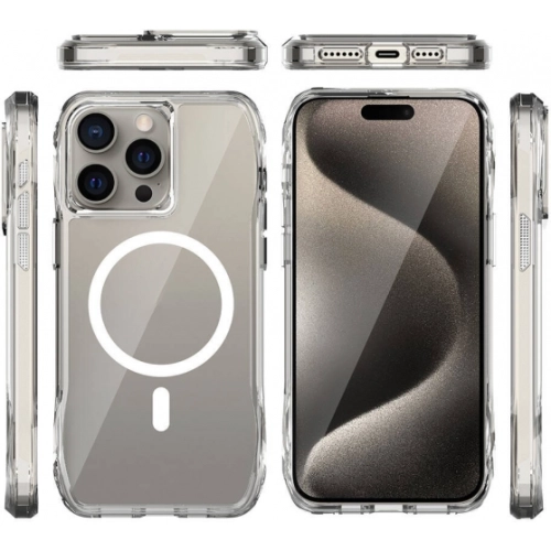 Apple iPhone 15 Pro Max (6.7) Kılıf Magsafe Şarj Özellikli Airbagli Şeffaf İncek Kapak - Şeffaf
