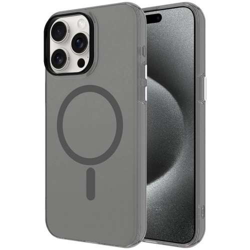 Apple iPhone 15 Pro Max (6.7) Kılıf Magsafe Şarj Özellikli Buzlu Transparan C-Pro Sert Kapak - Koyu Gri