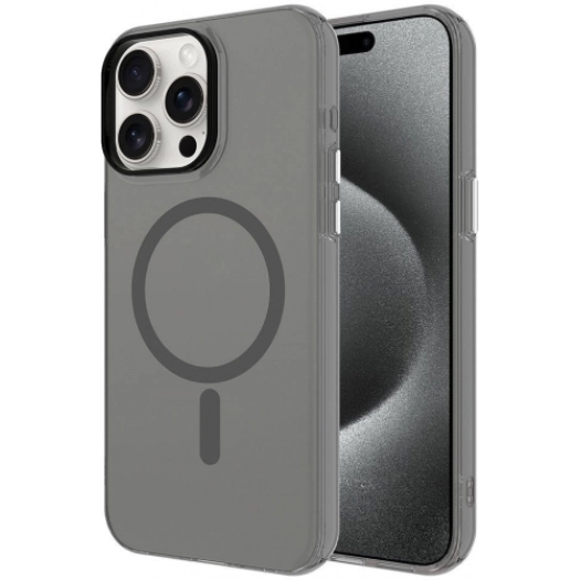 Apple iPhone 15 Pro Max (6.7) Kılıf Magsafe Şarj Özellikli Buzlu Transparan C-Pro Sert Kapak - Koyu Gri