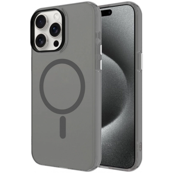 Apple iPhone 15 Pro Max (6.7) Kılıf Magsafe Şarj Özellikli Buzlu Transparan C-Pro Sert Kapak - Koyu Gri