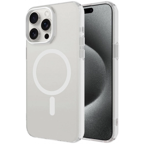 Apple iPhone 15 Pro Max (6.7) Kılıf Magsafe Şarj Özellikli Buzlu Transparan C-Pro Sert Kapak - Şeffaf
