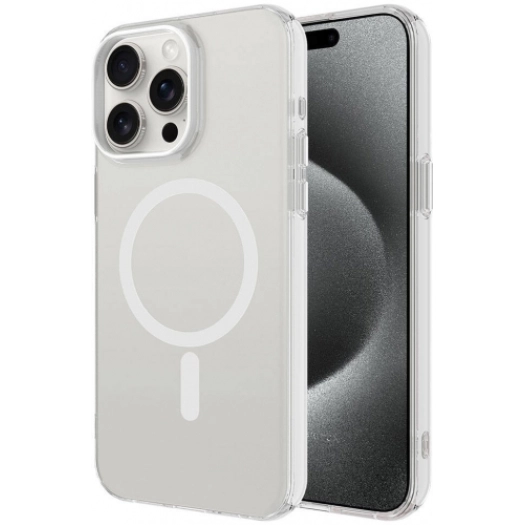 Apple iPhone 15 Pro Max (6.7) Kılıf Magsafe Şarj Özellikli Buzlu Transparan C-Pro Sert Kapak - Şeffaf