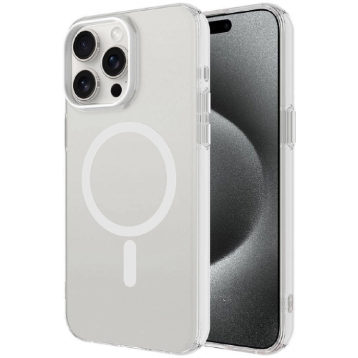 Apple iPhone 15 Pro Max (6.7) Kılıf Magsafe Şarj Özellikli Buzlu Transparan C-Pro Sert Kapak - Şeffaf