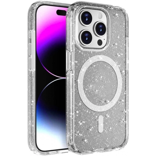 Apple iPhone 15 Pro Max (6.7) Kılıf Magsafe Şarj Özellikli Parlayan Simli Saydam Renkli Allstar Kapak - Pembe