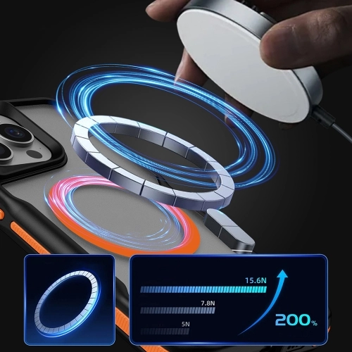 Apple iPhone 15 Pro Max (6.7) Kılıf Magsafe Şarj Özellikli Renkli Kenar Airbag Şeritli Lamer TPU MagSafe Kapak - Siyah