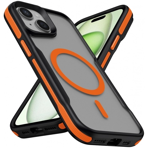 Apple iPhone 15 Pro Max (6.7) Kılıf Magsafe Şarj Özellikli Renkli Kenar Airbag Şeritli Lamer TPU MagSafe Kapak - Siyah