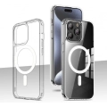 Apple iPhone 15 Pro Max (6.7) Kılıf Magsafe Şarj Özellikli Şeffaf Sert PC Embos Kapak - Şeffaf