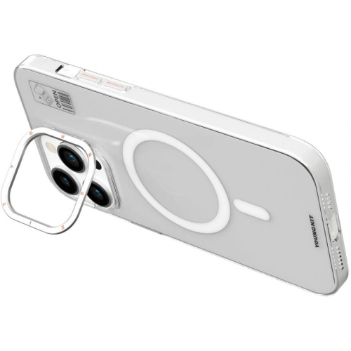 Apple iPhone 15 Pro Max (6.7) Kılıf Magsafe Şarj Özellikli Standlı YoungKit Hermit Bracket Serisi Kapak - Beyaz