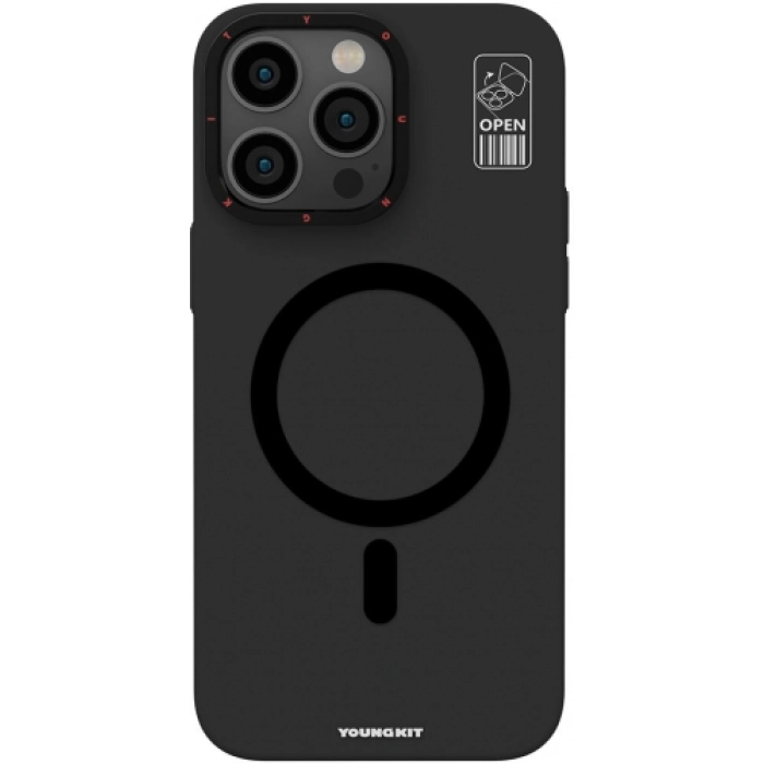 Apple iPhone 15 Pro Max (6.7) Kılıf Magsafe Şarj Özellikli Standlı YoungKit Hermit Bracket Serisi Kapak - Siyah