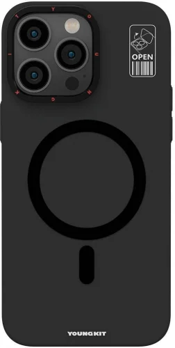 Apple iPhone 15 Pro Max (6.7) Kılıf Magsafe Şarj Özellikli Standlı YoungKit Hermit Bracket Serisi Kapak - Siyah