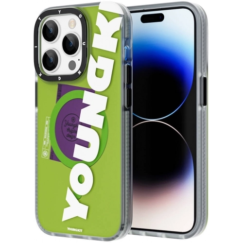 Apple iPhone 15 Pro Max (6.7) Kılıf Magsafe Şarj Özellikli Youngkit Binfen Serisi Yazı Temalı Kapak - Yeşil