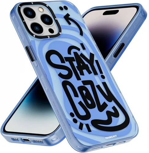 Apple iPhone 15 Pro Max (6.7) Kılıf Magsafe Şarj Özellikli Youngkit Happy Hearth Serisi Kapak - Mavi