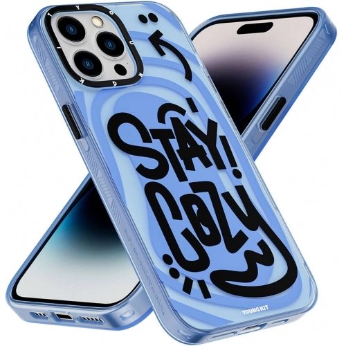 Apple iPhone 15 Pro Max (6.7) Kılıf Magsafe Şarj Özellikli Youngkit Happy Hearth Serisi Kapak - Mavi