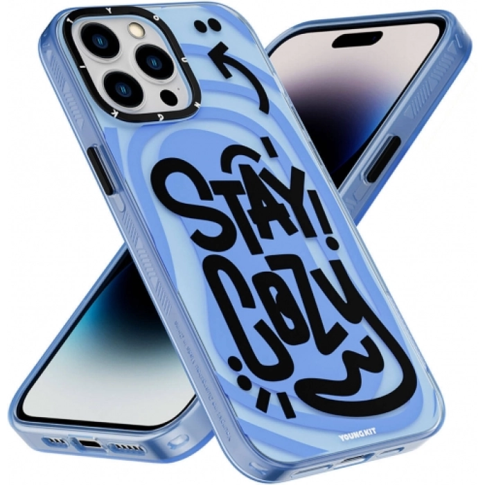 Apple iPhone 15 Pro Max (6.7) Kılıf Magsafe Şarj Özellikli Youngkit Happy Hearth Serisi Kapak - Mavi