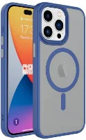 Apple iPhone 15 Pro Max (6.7) Kılıf Mat Arka Yüzey Wireless Şarj Özellikli Zore Flet Magsafe Kapak - Mavi