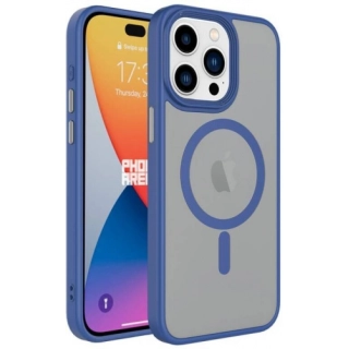 Apple iPhone 15 Pro Max (6.7) Kılıf Mat Arka Yüzey Wireless Şarj Özellikli Flet Magsafe Kapak - Mavi