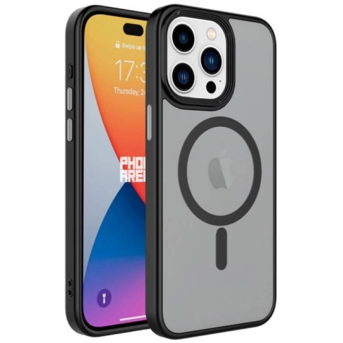 Apple iPhone 15 Pro Max (6.7) Kılıf Mat Arka Yüzey Wireless Şarj Özellikli Flet Magsafe Kapak - Siyah