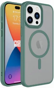 Apple iPhone 15 Pro Max (6.7) Kılıf Mat Arka Yüzey Wireless Şarj Özellikli Zore Flet Magsafe Kapak - Yeşil
