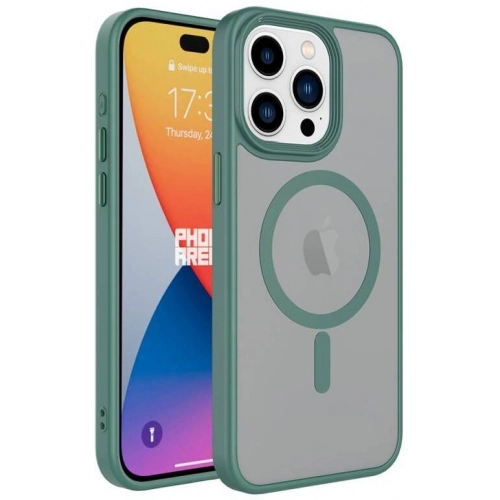 Apple iPhone 15 Pro Max (6.7) Kılıf Mat Arka Yüzey Wireless Şarj Özellikli Flet Magsafe Kapak - Yeşil