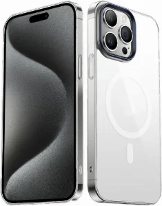 Apple iPhone 15 Pro Max (6.7) Kılıf Mıknatıslı Wireless Şarj Özellikli Şeffaf G-Glass Kapak - Lacivert