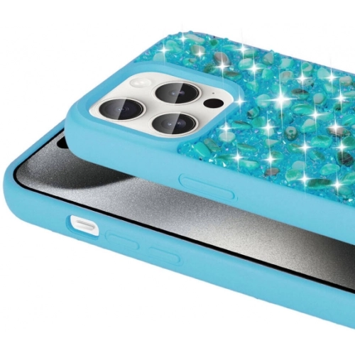 Apple iPhone 15 Pro Max (6.7) Kılıf Parlak Taşlı Tasarım Zore Linea Kapak - Beyaz