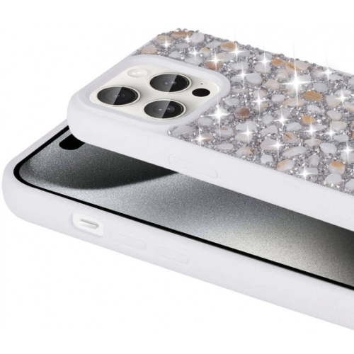 Apple iPhone 15 Pro Max (6.7) Kılıf Parlak Taşlı Tasarım Zore Linea Kapak - Gümüş