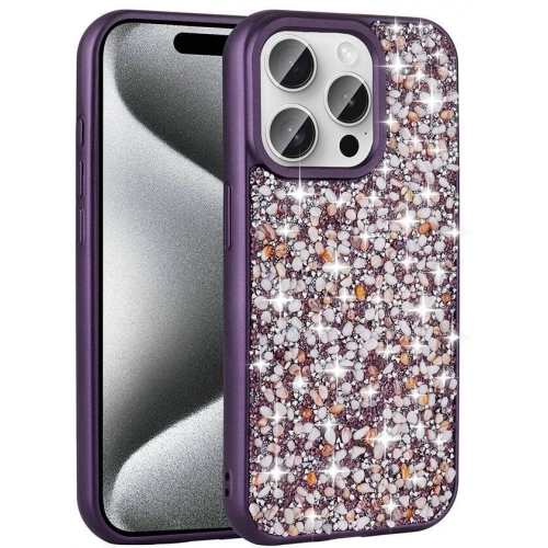 Apple iPhone 15 Pro Max (6.7) Kılıf Parlak Taşlı Tasarım Zore Linea Kapak - Koyu Mor