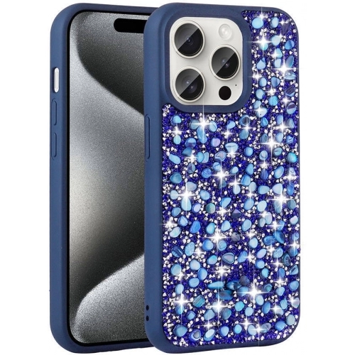 Apple iPhone 15 Pro Max (6.7) Kılıf Parlak Taşlı Tasarım Zore Linea Kapak - Lacivert
