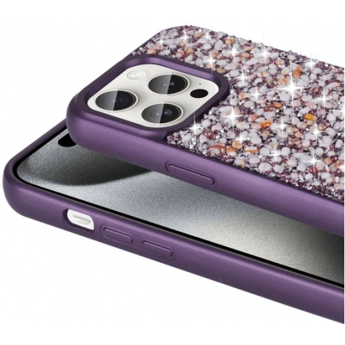 Apple iPhone 15 Pro Max (6.7) Kılıf Parlak Taşlı Tasarım Zore Linea Kapak - Lacivert