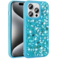 Apple iPhone 15 Pro Max (6.7) Kılıf Parlak Taşlı Tasarım Zore Linea Kapak - Mavi Açık
