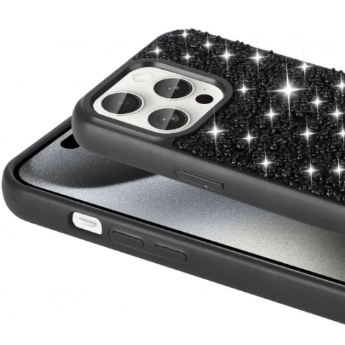 Apple iPhone 15 Pro Max (6.7) Kılıf Parlak Taşlı Tasarım Zore Linea Kapak - Siyah
