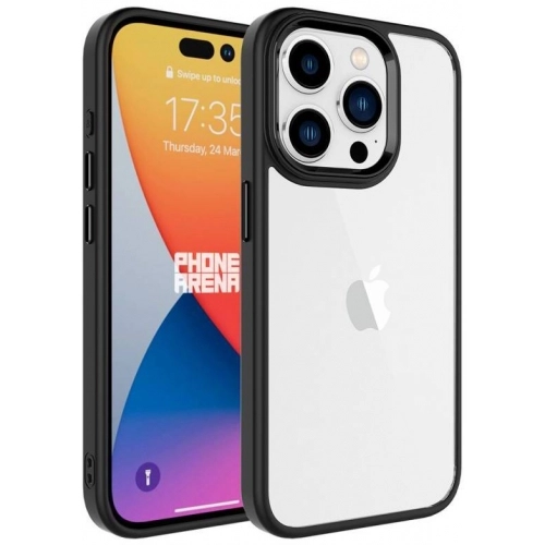 Apple iPhone 15 Pro Max (6.7) Kılıf Şeffaf Arka Yüzey Renkli Kenar Krom Kapak - Siyah