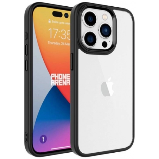 Apple iPhone 15 Pro Max (6.7) Kılıf Şeffaf Arka Yüzey Renkli Kenar Krom Kapak - Siyah