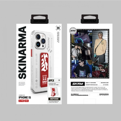 Apple iPhone 15 Pro Max (6.7) Kılıf SkinArma Standlı Şeffaf Tasarımlı Orijinal Apex Kapak - Kırmızı